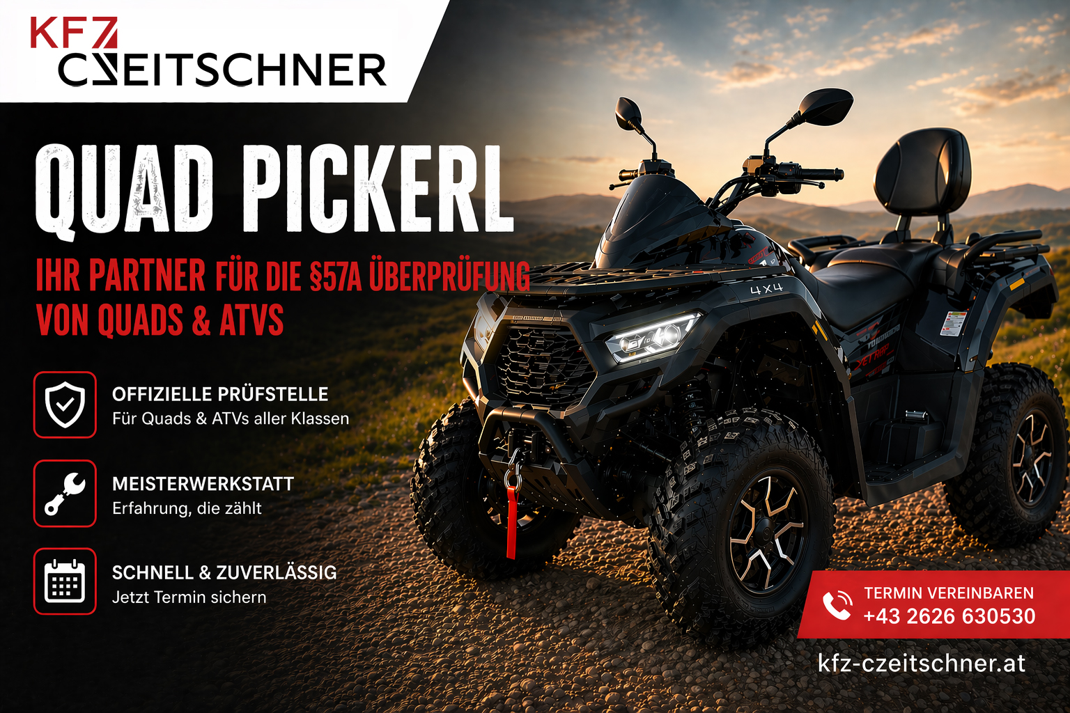 Quad Pickerl Marz – T3b Quad Pickerlstelle bei KFZ Czeitschner mit QJMotor Quad