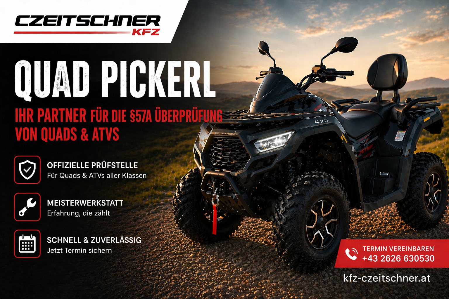 Quad Pickerl Marz – T3b Quad Pickerlstelle bei KFZ Czeitschner mit QJMotor Quad