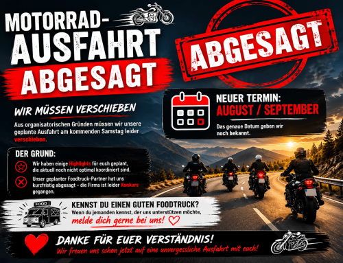 Motorradausfahrt verschoben – neuer Termin folgt