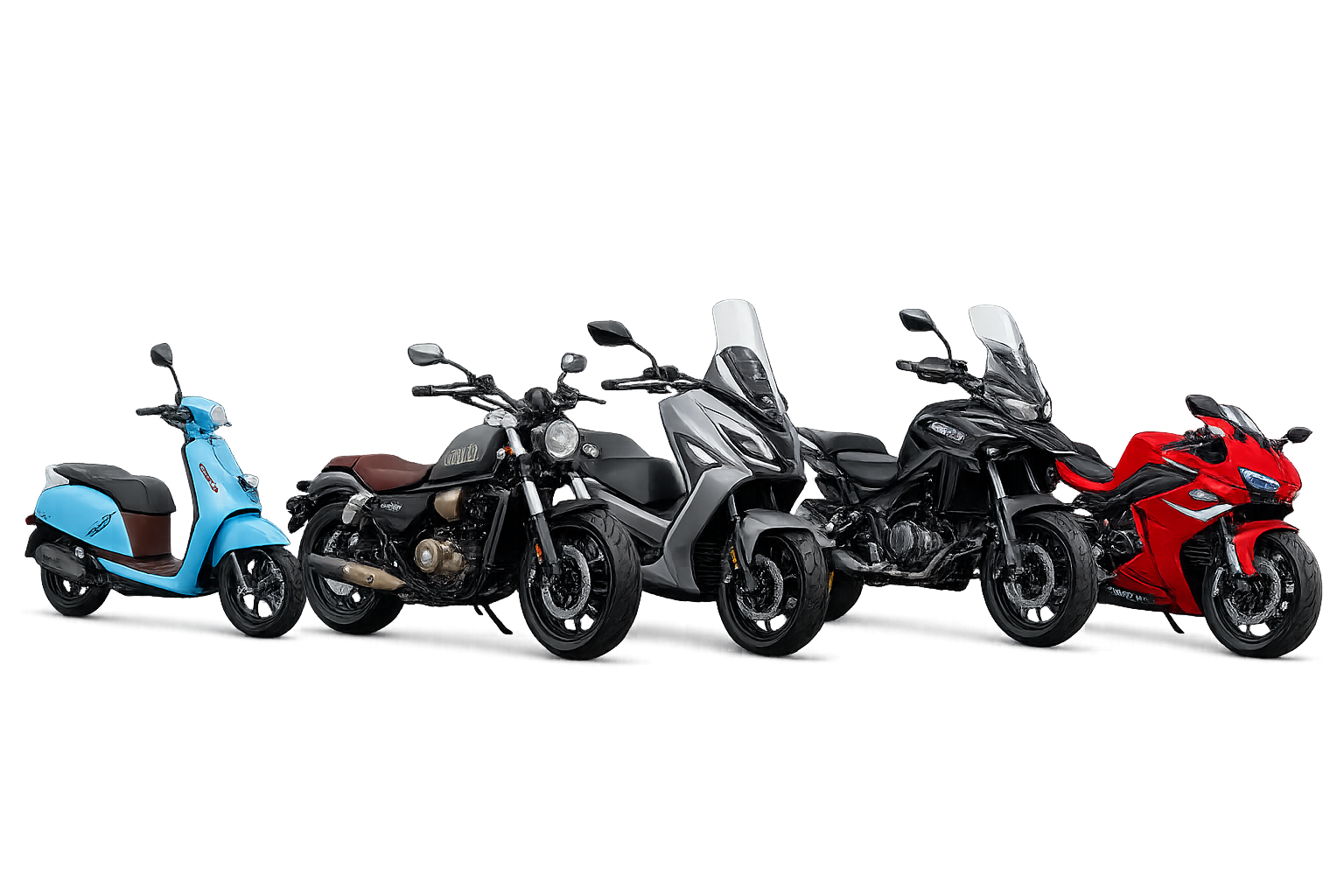 Lagernde QJ Motor Modelle bei KFZ Czeitschner in Marz KI-generierte Darstellung lagernder QJ Motor Modelle mit Roller, Cruiser, Scooter, Supermoto, Adventure-Bike und Supersport-Motorrad